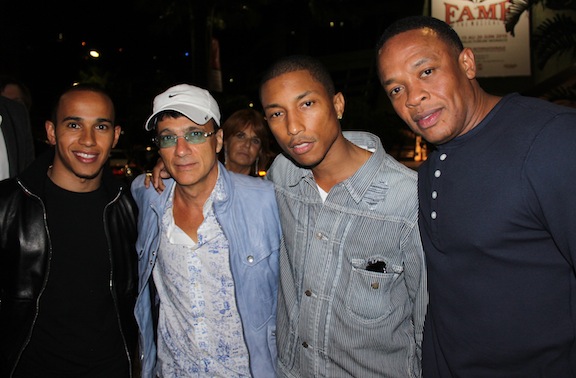 Lewis Hamilton, Jimmy Iovine, Pharrell WIlliams & Dr. Dre